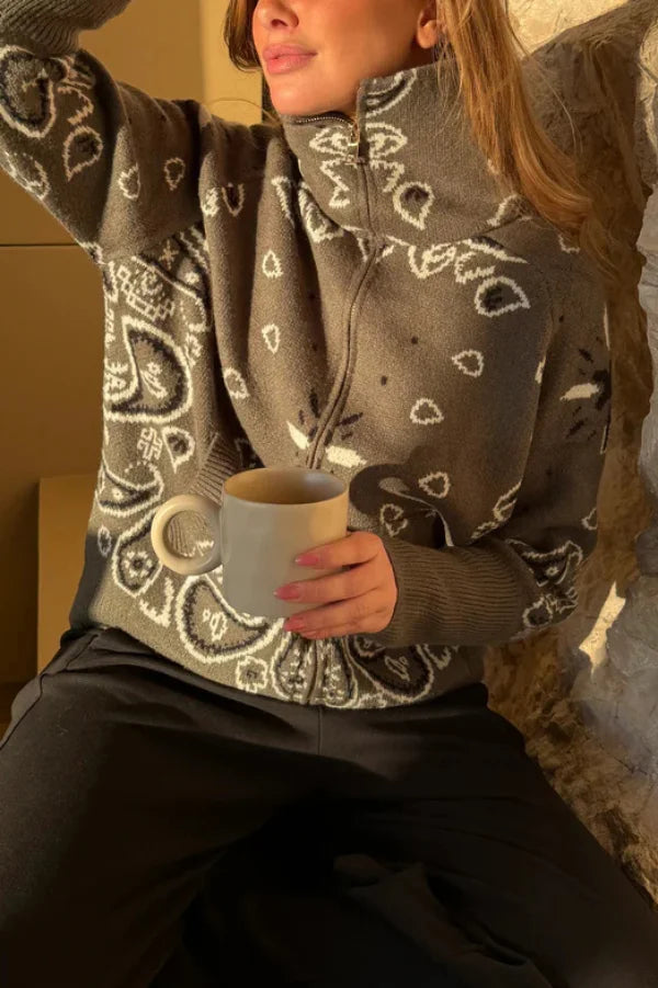 Adeline Zip-Up Jacquard Turtleneck Sweaters for Women — photo 5
