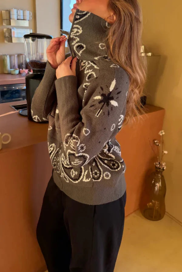 Adeline Zip-Up Jacquard Turtleneck Sweaters for Women — photo 7