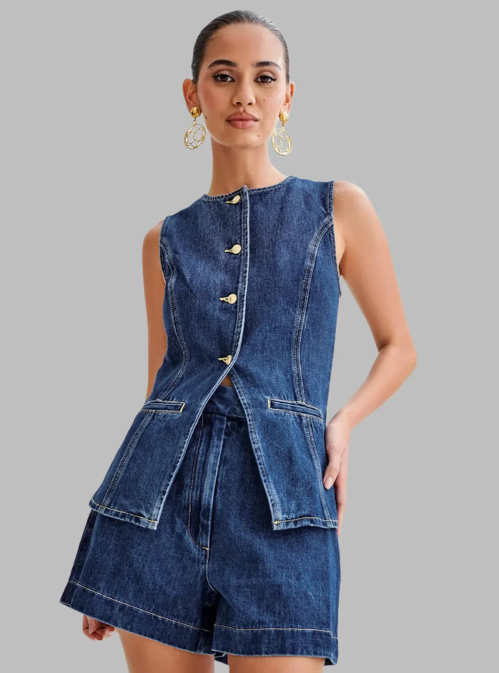 Josephine Sleeveless Denim Two-Piece Sets for Women