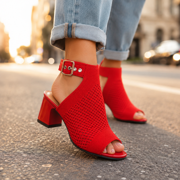 Gwendolyn Knit Peep Toe Block Heel Sandals for Women — photo 2