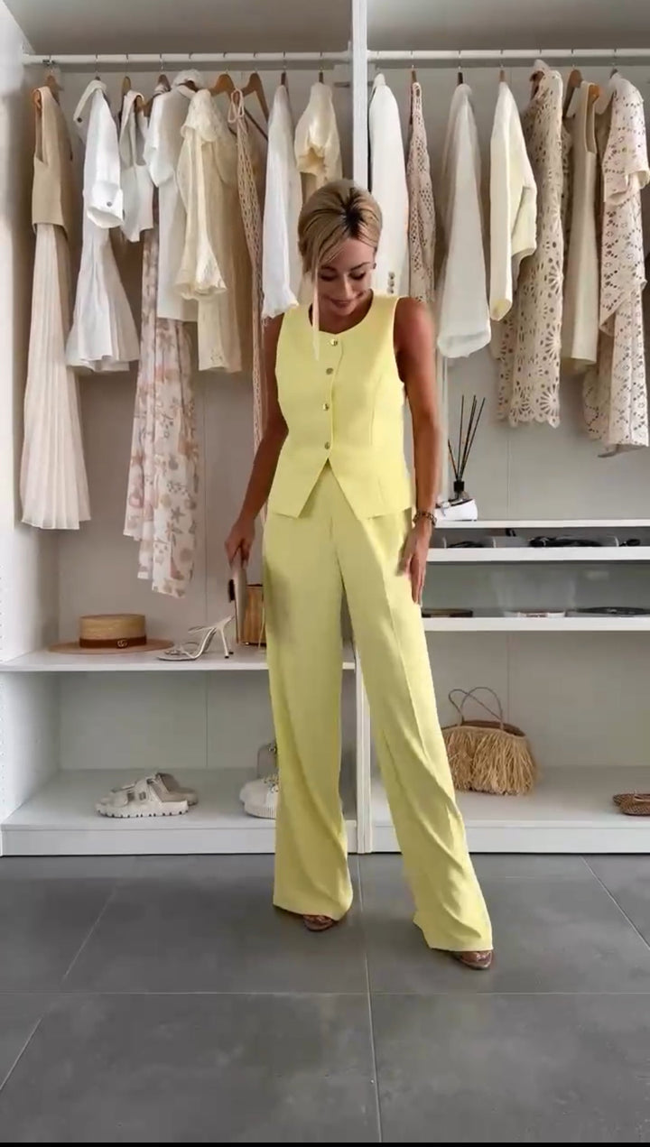 Clover Button-Front Pant Set Sets for Women