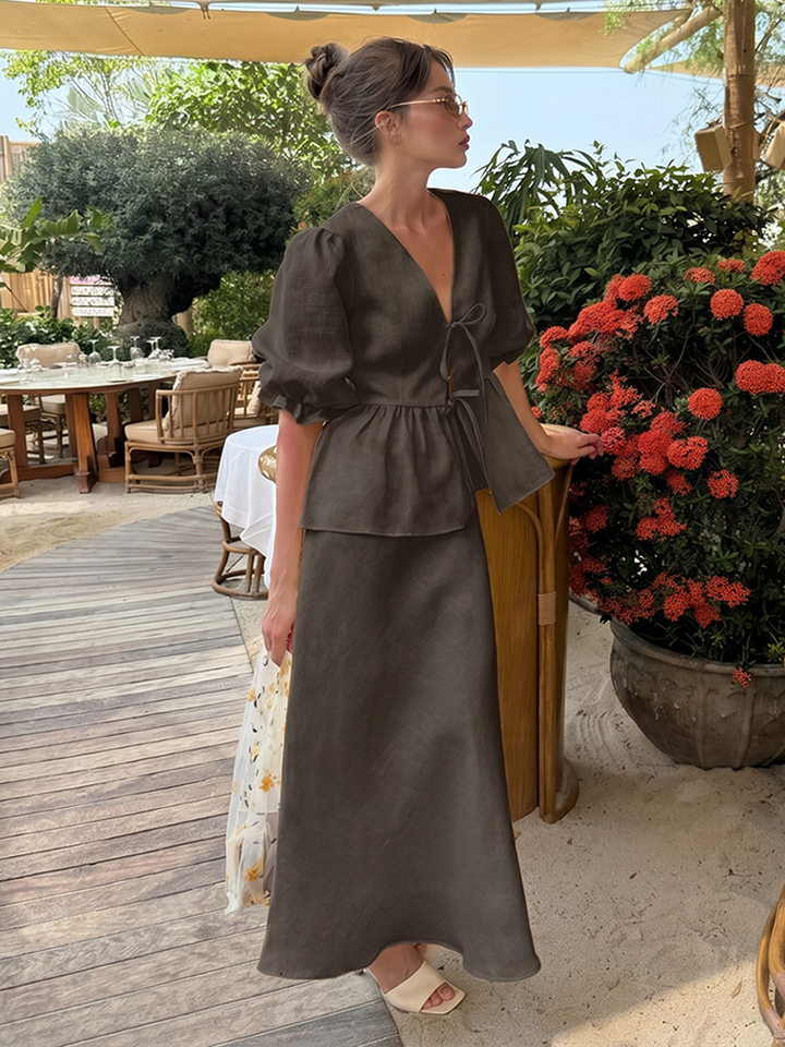 Pearline Puff Sleeve Maxi Duo Sets for Women — photo 3