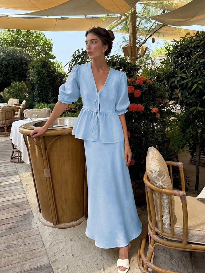 Pearline Puff Sleeve Maxi Duo Sets for Women — photo 2