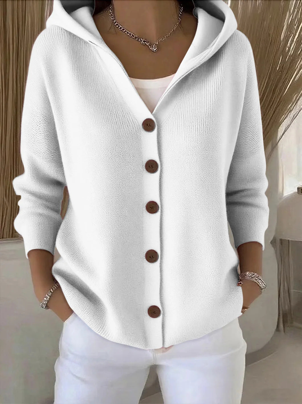 Linnea Hooded Button Front Knit Sweaters for Women — photo 6