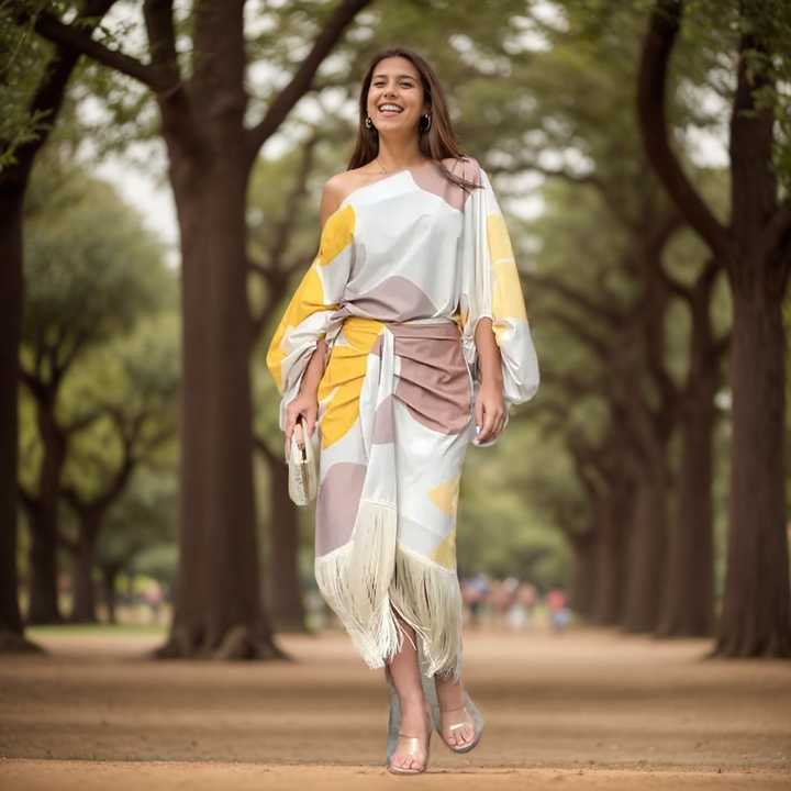 Ulla One-Shoulder Fringed Midi Dresses for Women — photo 3