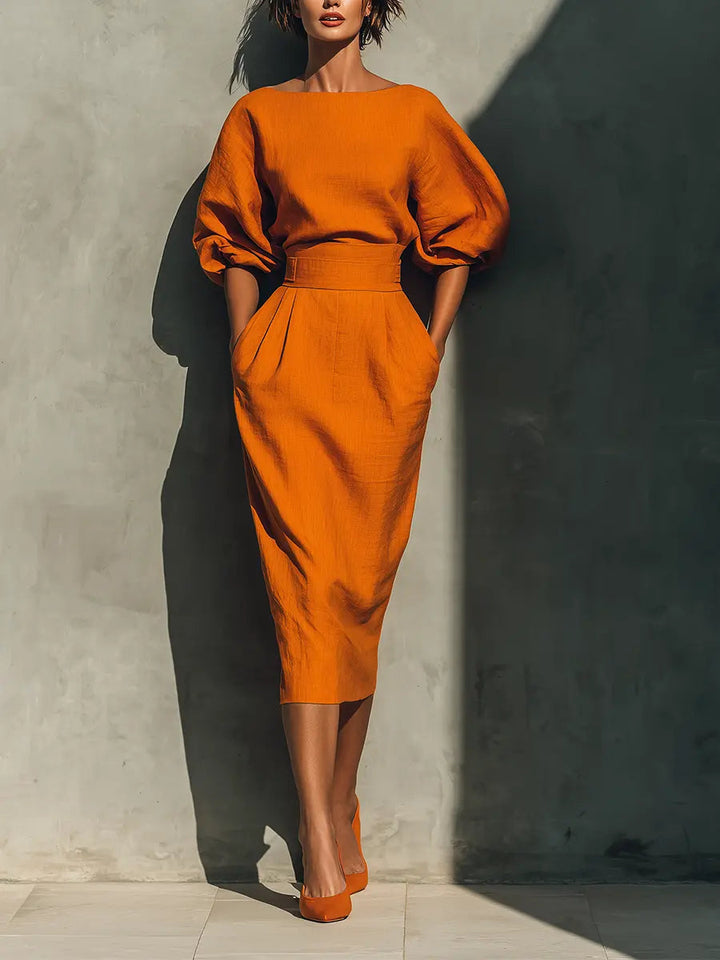 Rosalie Puff Sleeve Midi Two-Piece Sets for Women — photo 2