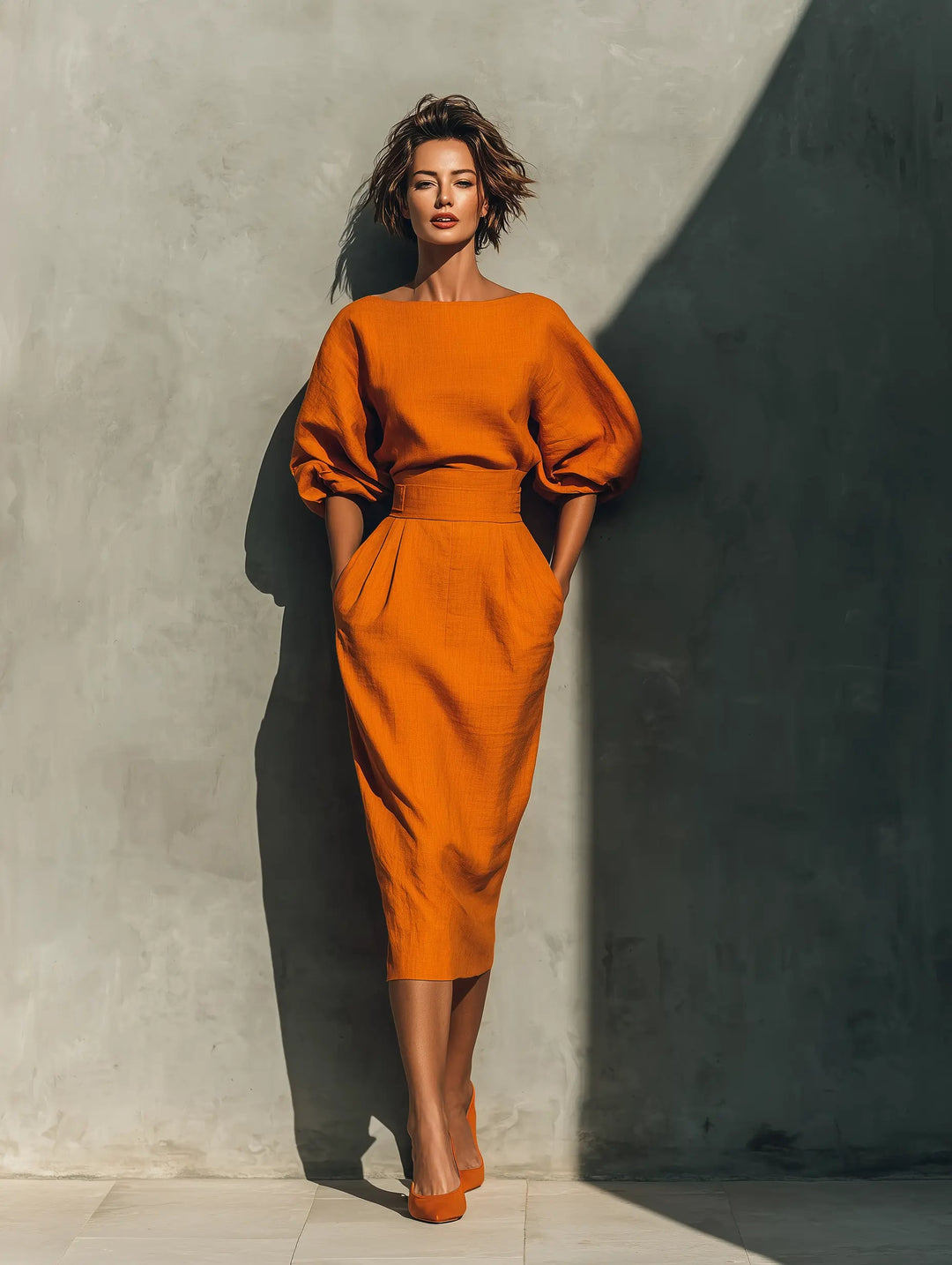 Rosalie Puff Sleeve Midi Two-Piece Sets for Women