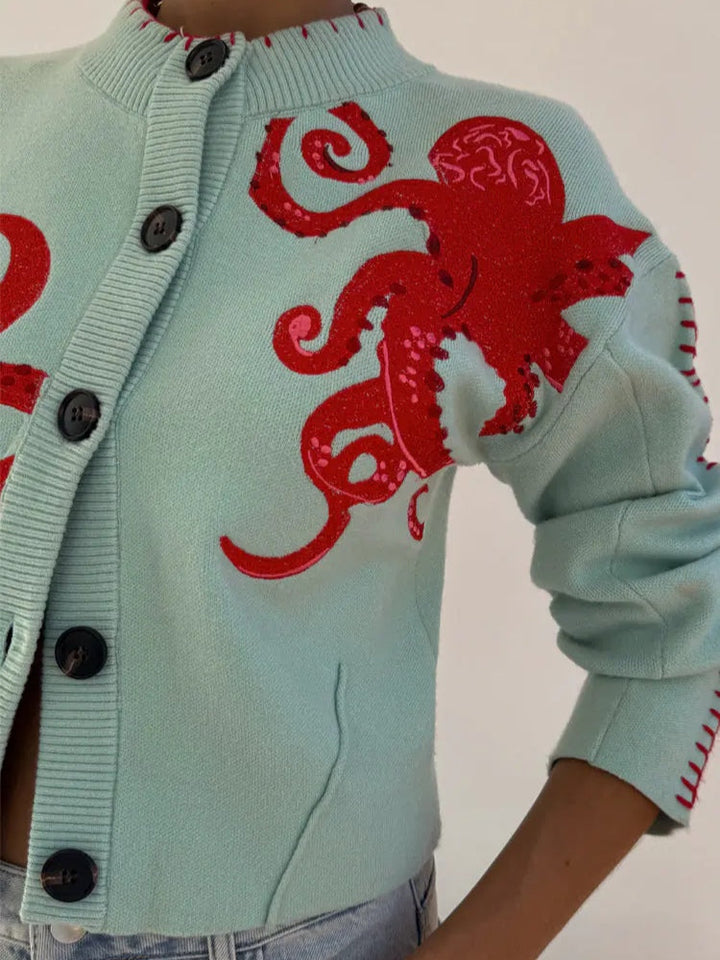 Lorraine Button-Front Graphic Knit Sweaters for Women — photo 6