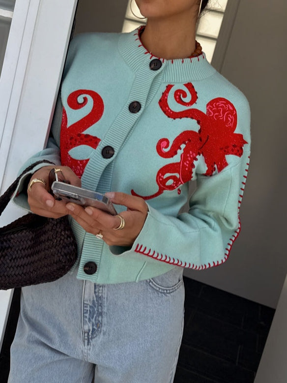 Lorraine Button-Front Graphic Knit Sweaters for Women — photo 8