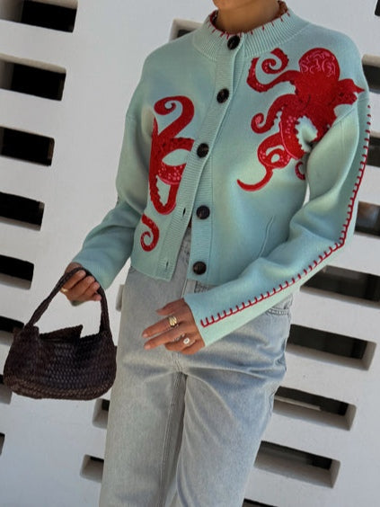 Lorraine Button-Front Graphic Knit Sweaters for Women — photo 7