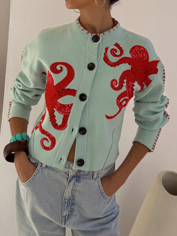 Lorraine Button-Front Graphic Knit Sweaters for Women