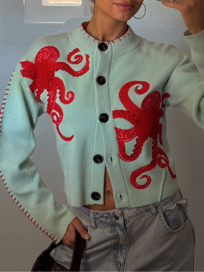 Lorraine Button-Front Graphic Knit Sweaters for Women — photo 5