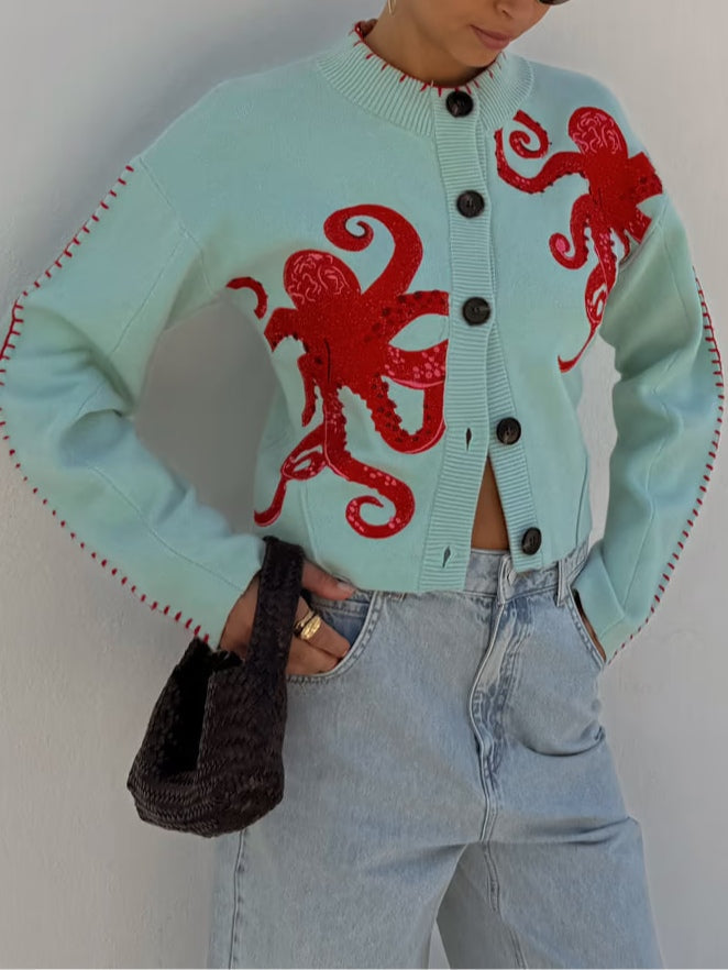 Lorraine Button-Front Graphic Knit Sweaters for Women — photo 3