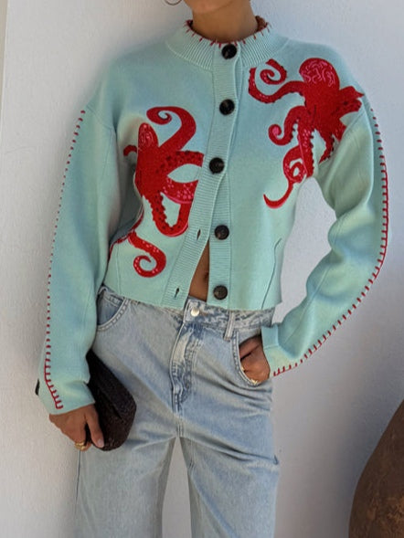 Lorraine Button-Front Graphic Knit Sweaters for Women — photo 4