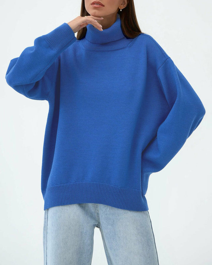Ashlynn | Women's Cozy Oversized Turtleneck Sweater — Blue