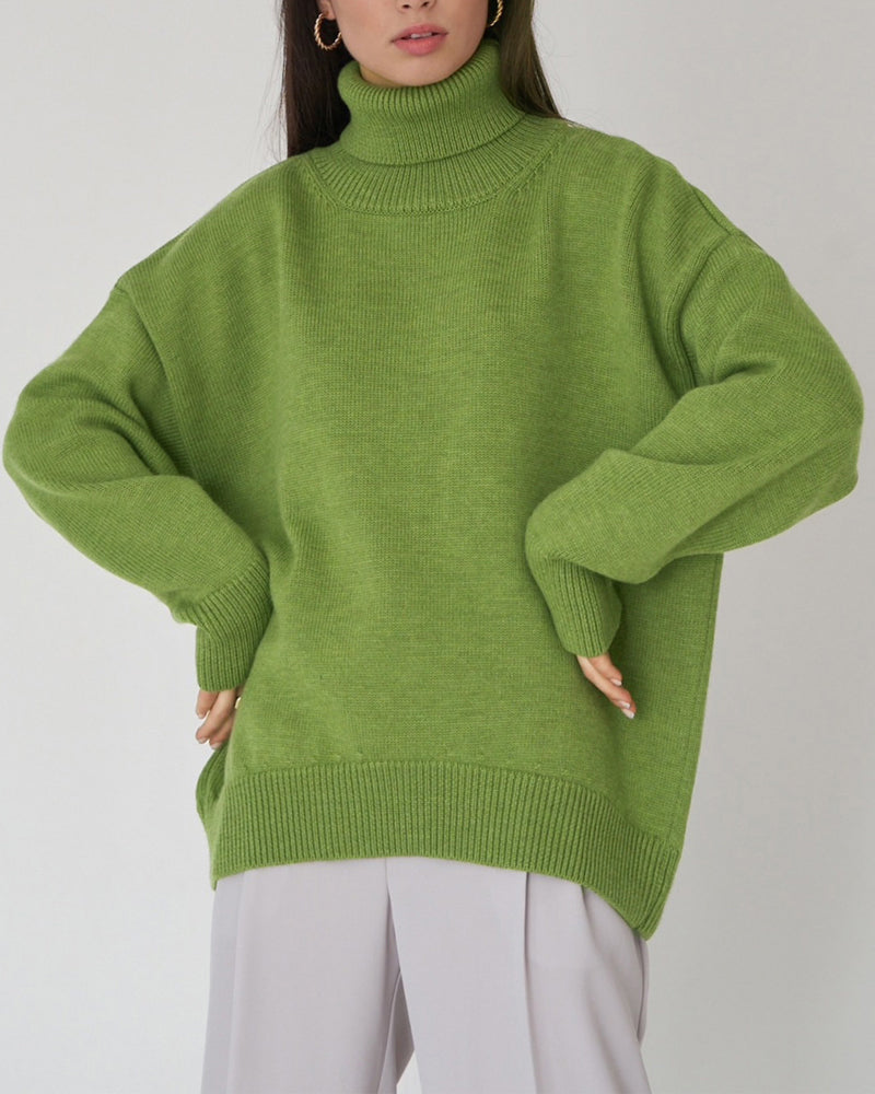 Ashlynn | Women's Cozy Oversized Turtleneck Sweater — Green