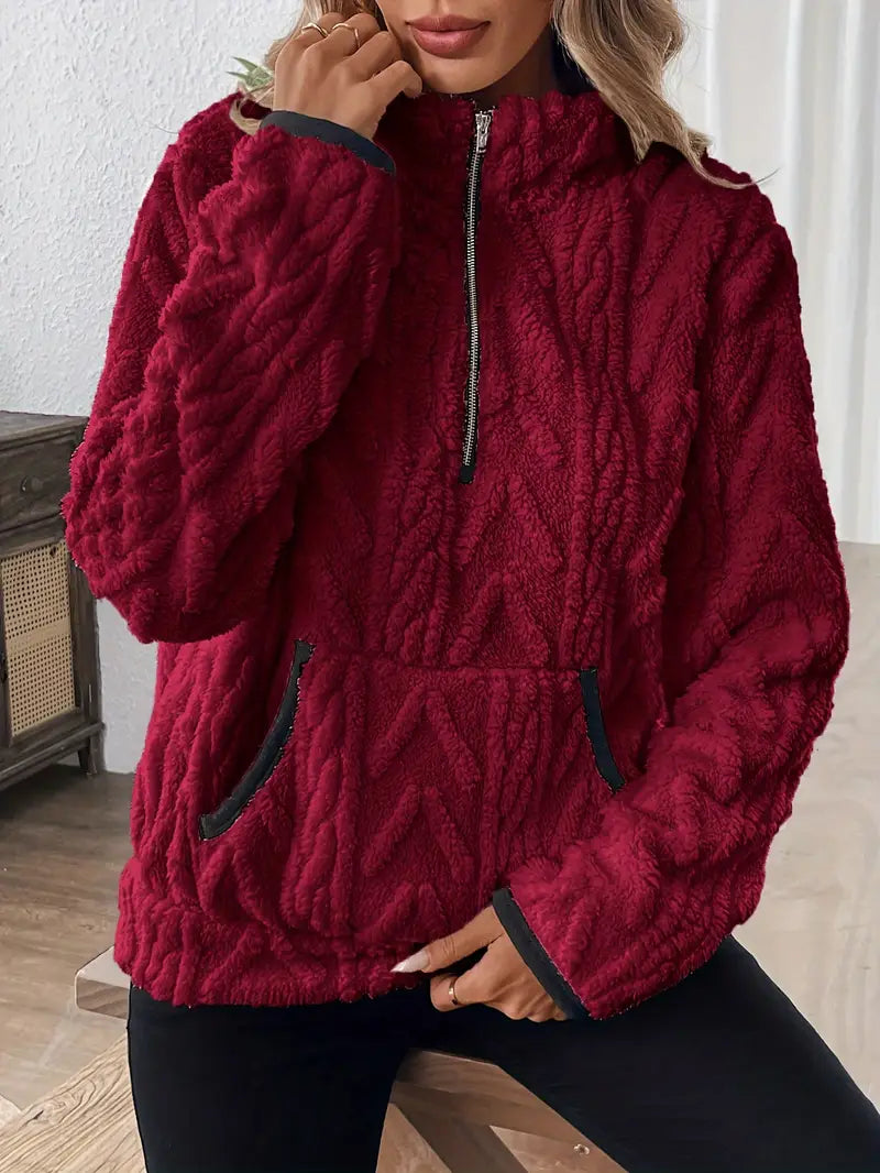 Aspen | Women's Cozy Quarter Zip Cable Textured Sherpa Sweater — 2