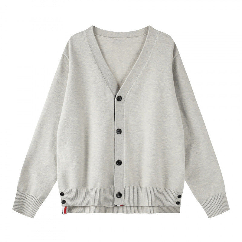 Assunta | Women's Cozy Oversize V‑Neck Knitted Cardigan with Button Placket and Side Press Buttons — 1