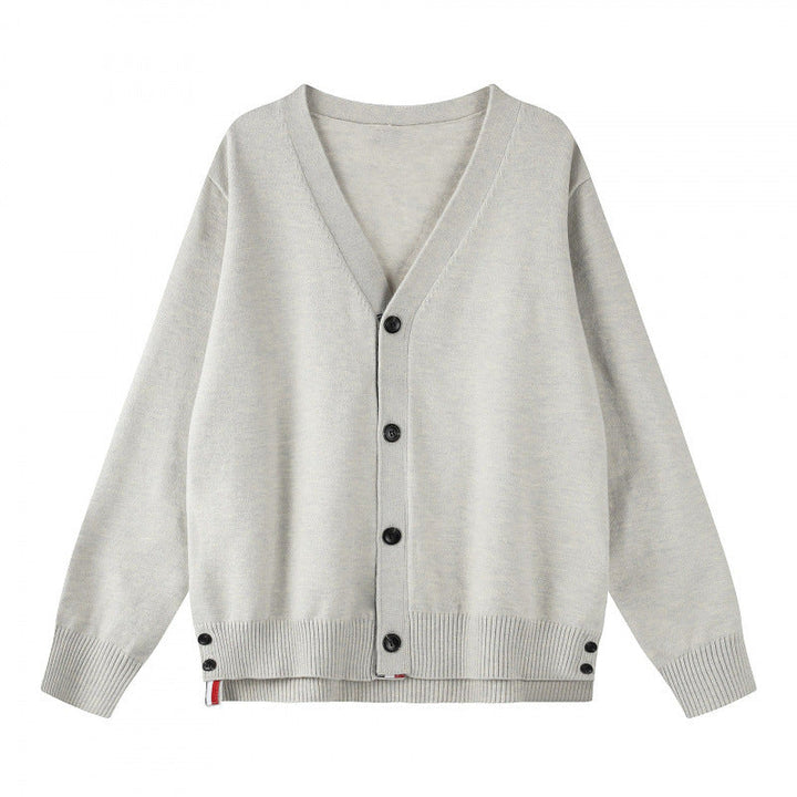 Assunta | Women's Cozy Oversize V‑Neck Knitted Cardigan with Button Placket and Side Press Buttons — 1