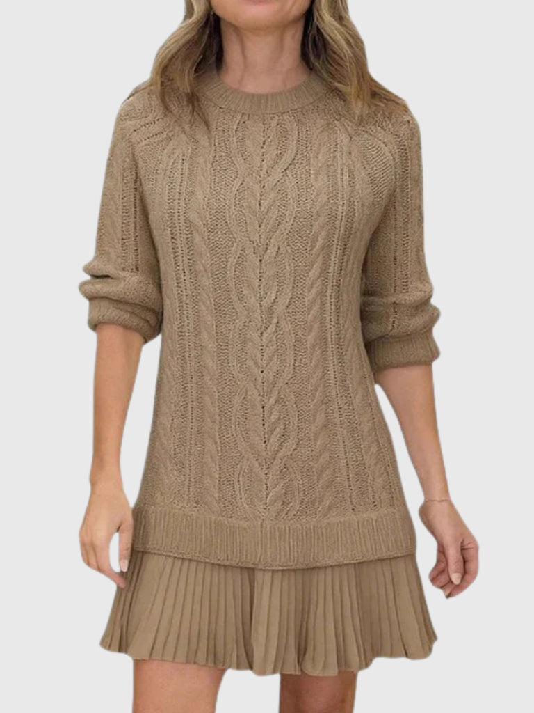 Atasha | Women's Cozy Sweater Dress in Cable Knit — Brown