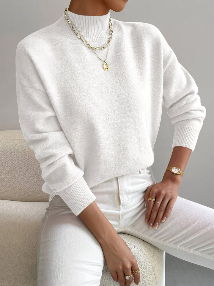 Audra | Women's Cozy Ribbed-Cuff Solid Crew-Neck Sweater — 2