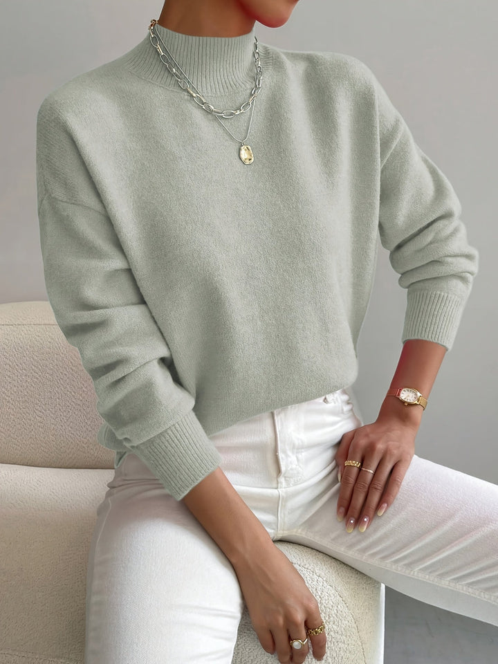 Audra | Women's Cozy Ribbed-Cuff Solid Crew-Neck Sweater — Light Green