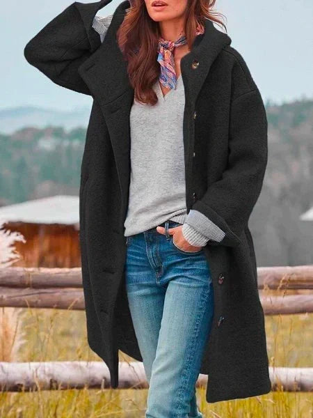 Auralyn | Women's Oversized Hooded Long Teddy Coat — Black