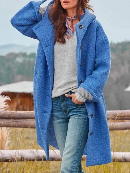 Auralyn | Women's Oversized Hooded Long Teddy Coat — Blue