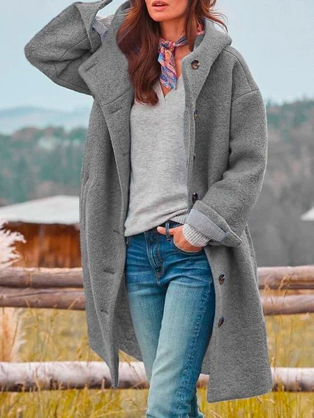 Auralyn | Women's Oversized Hooded Long Teddy Coat — Gray