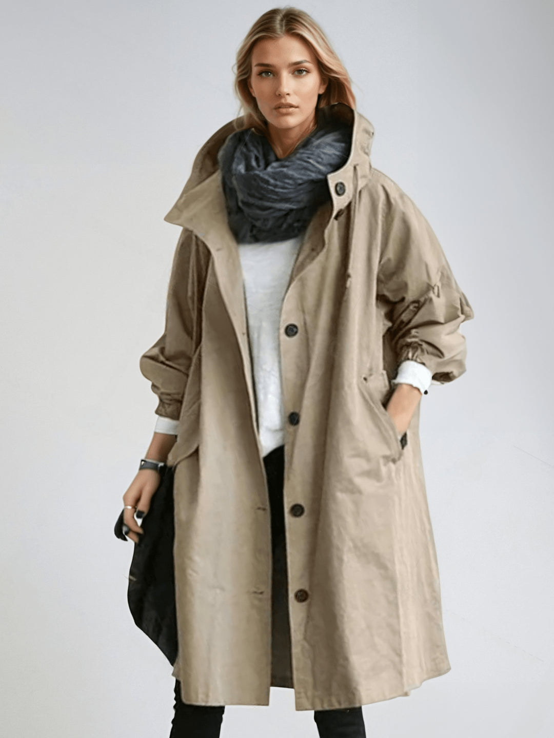Auriellea | Women's Packable Hooded Jacket – Lightweight Longline Coat — Brown