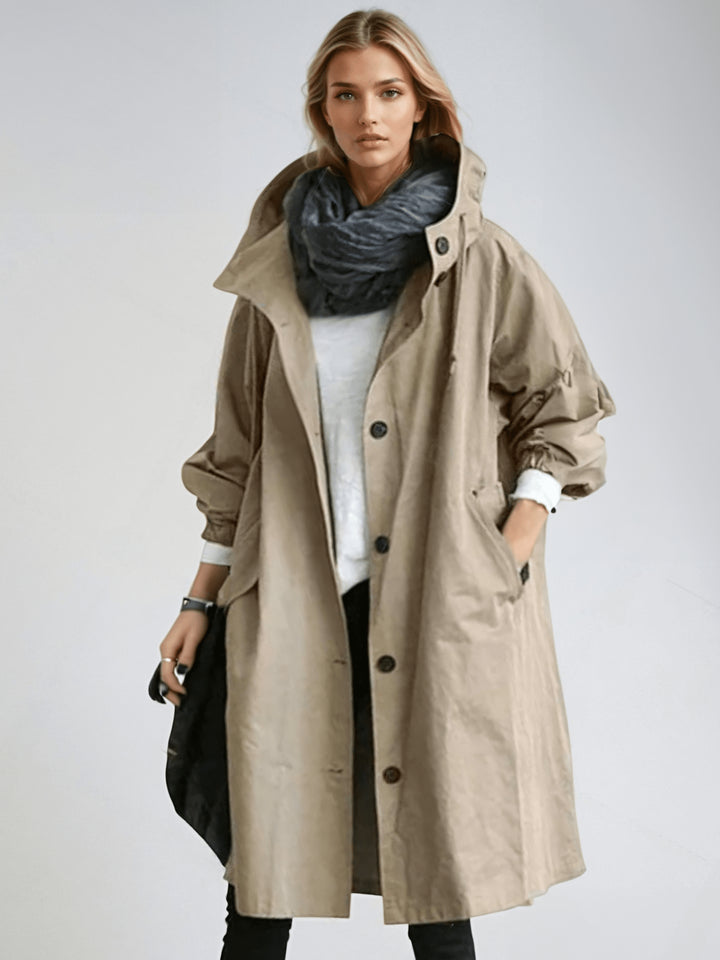 Auriellea | Women's Packable Hooded Jacket – Lightweight Longline Coat — Brown