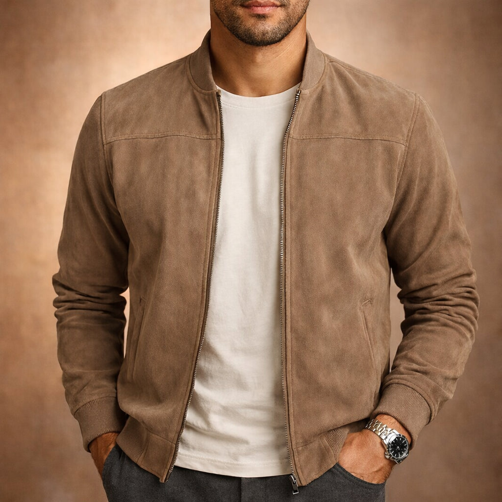 Avalisse | Women's Suede Bomber Jacket — Beige