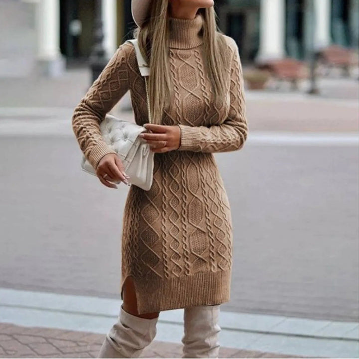 Avenique | Women's Elegant High Neck Dress in Cable Knit — 3XL