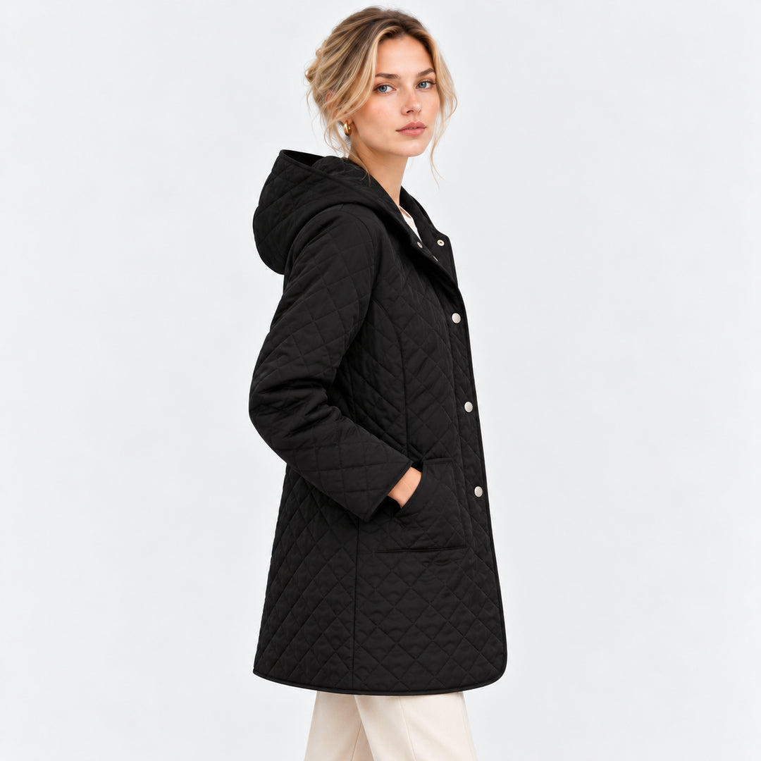 Aviellea | Women's Quilted Trench Coat – Hooded Mid-Length Jacket — 2