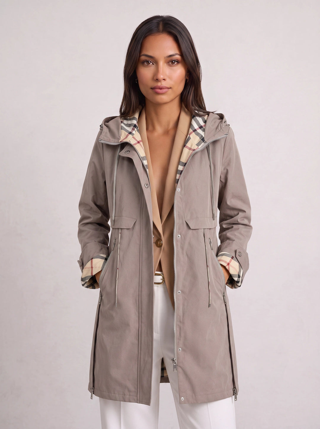 Ayesha | Women's Hooded Longline Parka – Lightweight Zip Up Jacket Casual Outdoor Trench Coat — 1