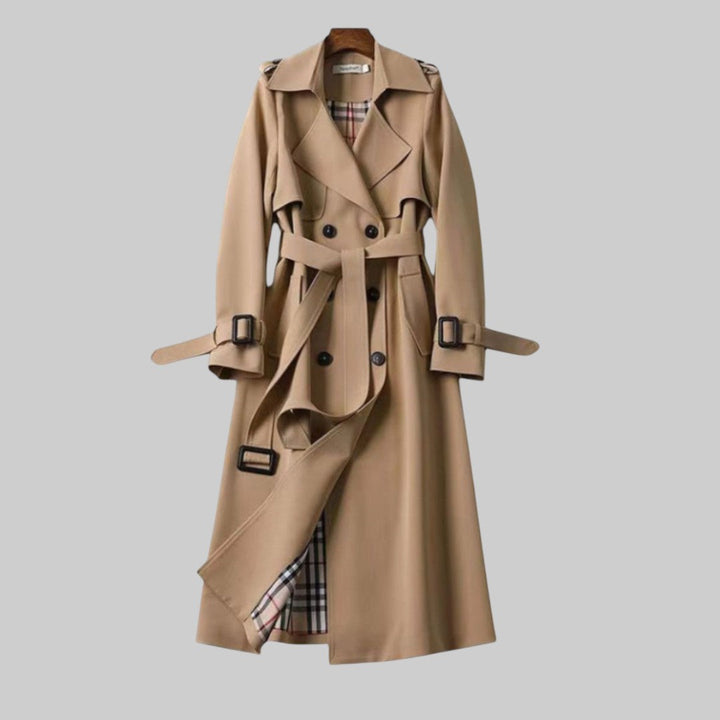 Azelie | Women's Double Breasted Long Trench Coat — Beige