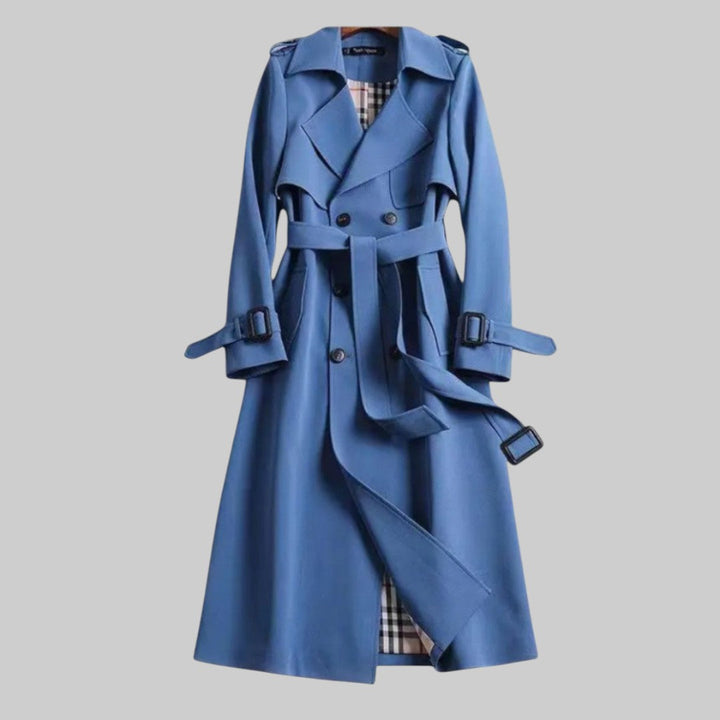Azelie | Women's Double Breasted Long Trench Coat — Blue