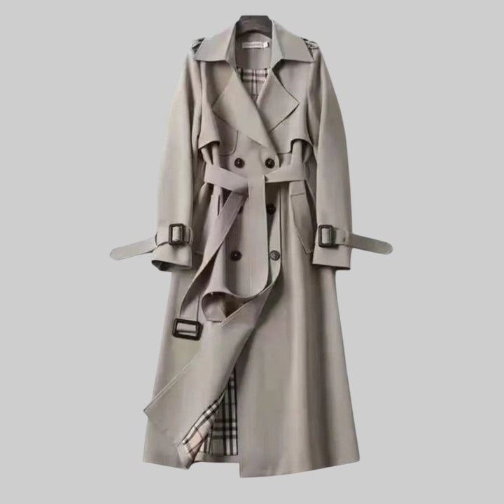 Azelie | Women's Double Breasted Long Trench Coat — Grey