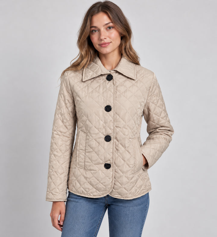 Azelynn | Women's Quilted Button-Up Jacket Lightweight Transitional Wear — Beige
