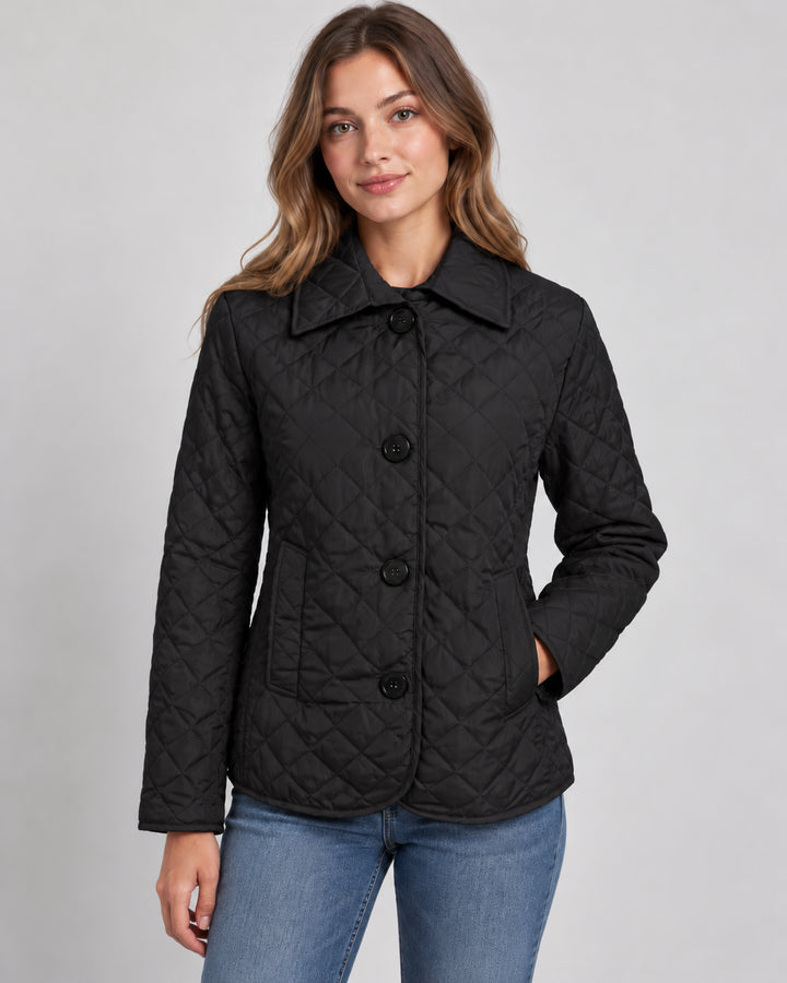 Azelynn | Women's Quilted Button-Up Jacket Lightweight Transitional Wear — Black