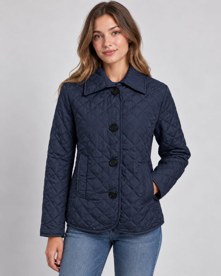 Azelynn | Women's Quilted Button-Up Jacket Lightweight Transitional Wear — Blue