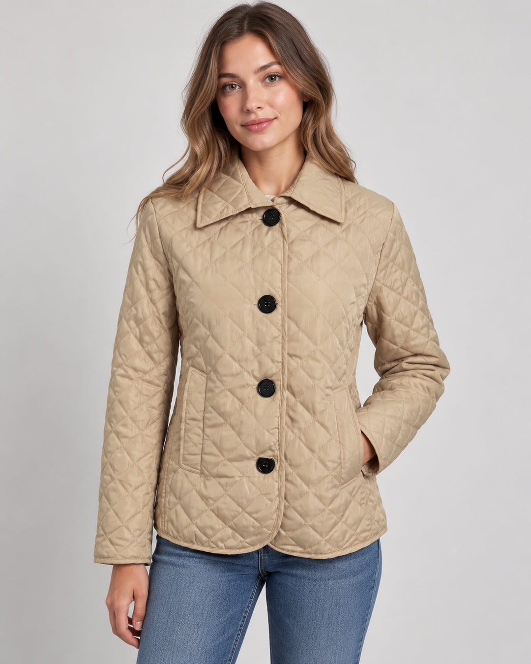 Azelynn | Women's Quilted Button-Up Jacket Lightweight Transitional Wear — Brown