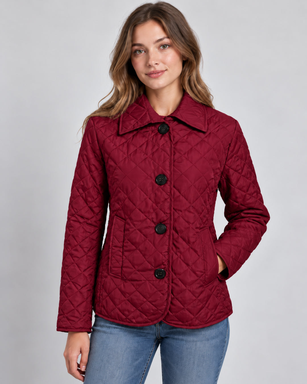 Azelynn | Women's Quilted Button-Up Jacket Lightweight Transitional Wear — Dark Red