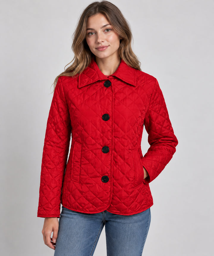 Azelynn | Women's Quilted Button-Up Jacket Lightweight Transitional Wear — Red