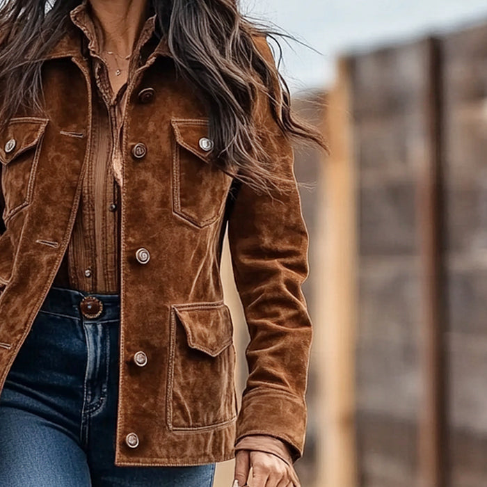 Azeneth | Women's Western Button-Front Suede Jacket — 2