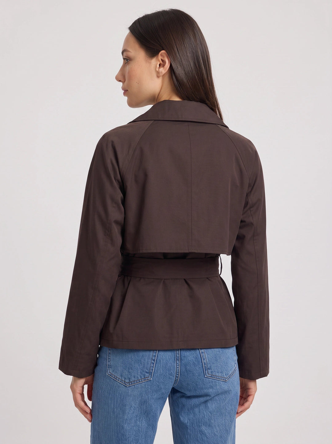 Baila | Women's Cropped Belted Trench Jacket – Double Breasted Tie Waist Coat Smart Casual Work Outerwear — 2