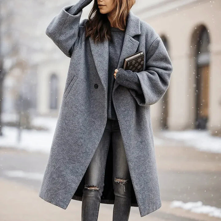 Banjoa | Women's Oversized Wide-Lapel Woolen Coat — Gray