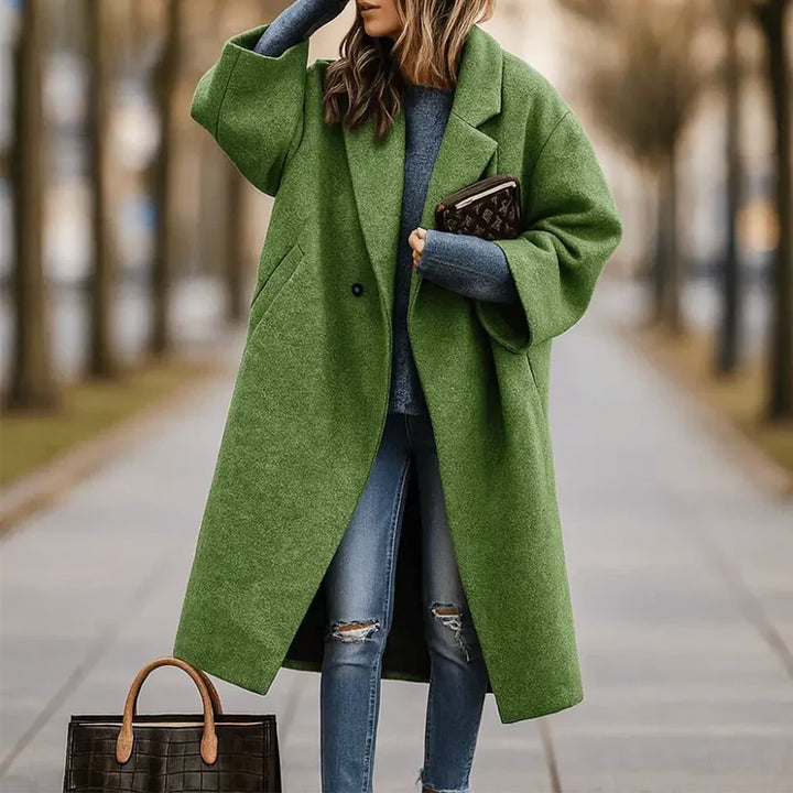 Banjoa | Women's Oversized Wide-Lapel Woolen Coat — Green