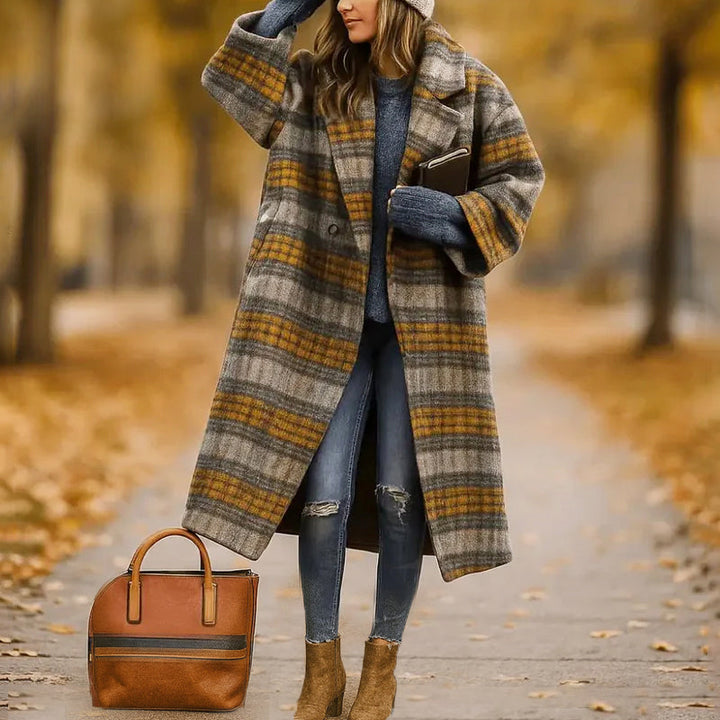 Banjoa | Women's Oversized Wide-Lapel Woolen Coat — Yellow