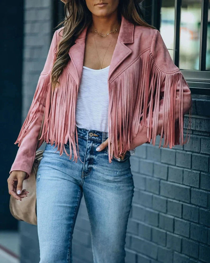 Belia | Women's Fringe Jacket — Pink